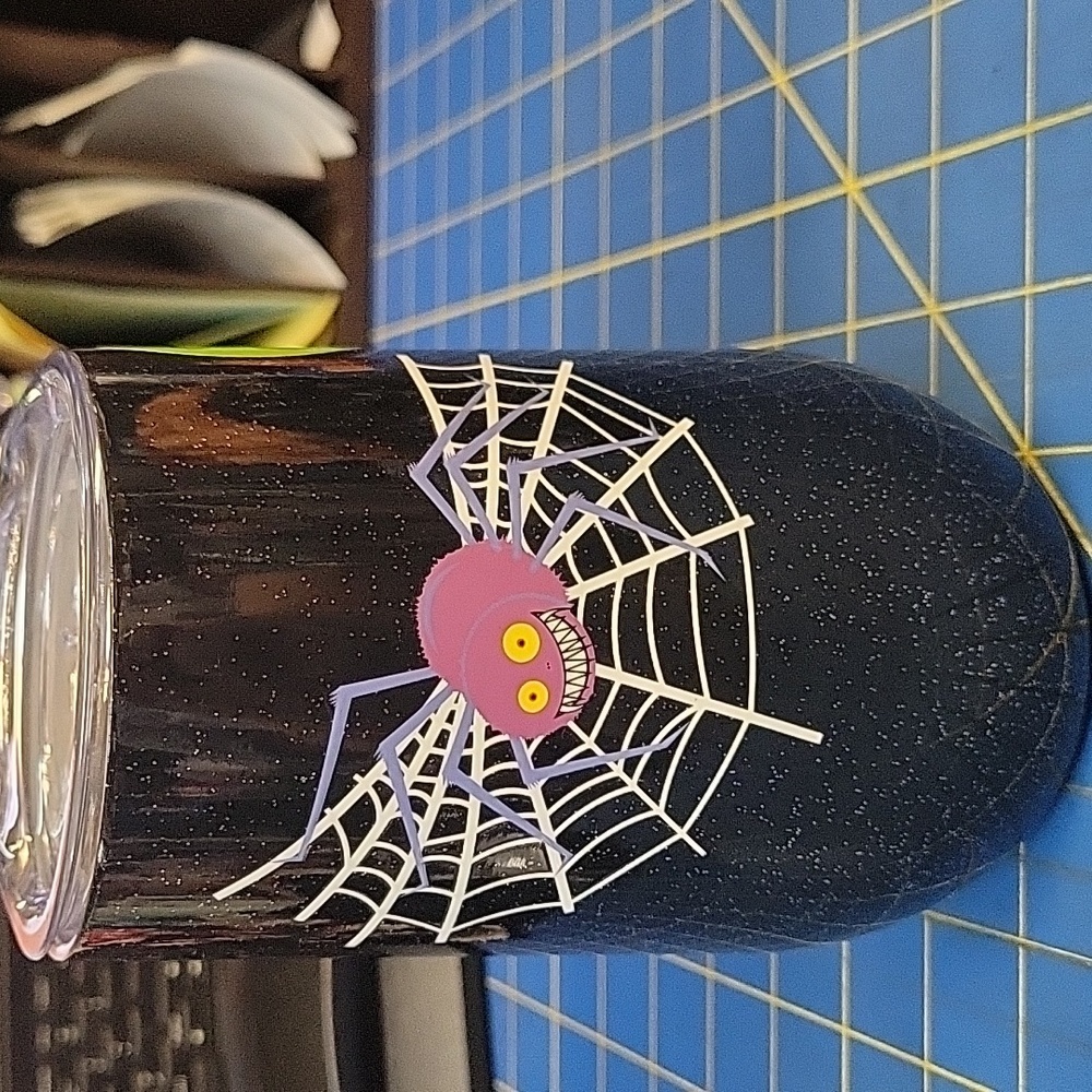 Black 16oz Tumbler with Spider Web Design New GLOW IN DARK